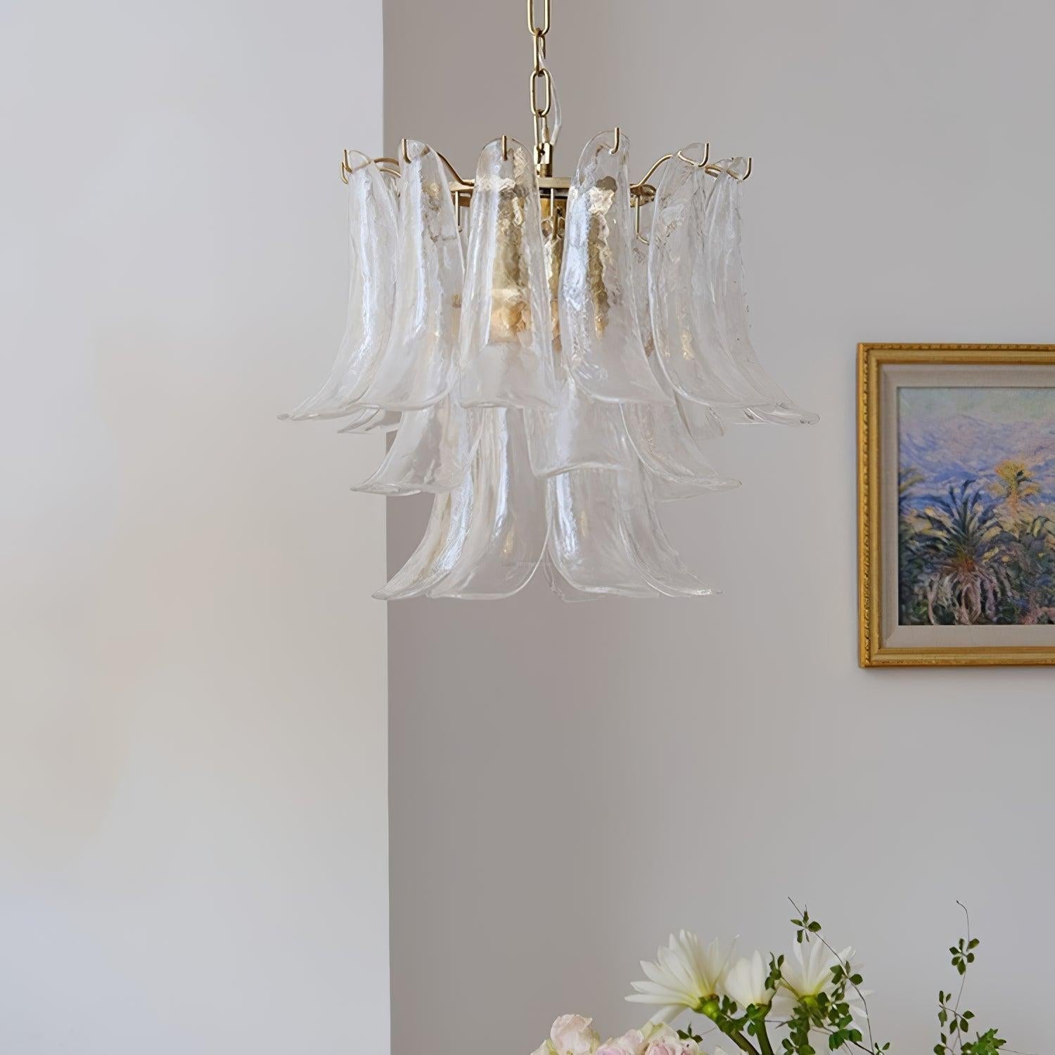 Glass Leaf Cascade Chandelier with 3/4 layer - Luxehomezone
