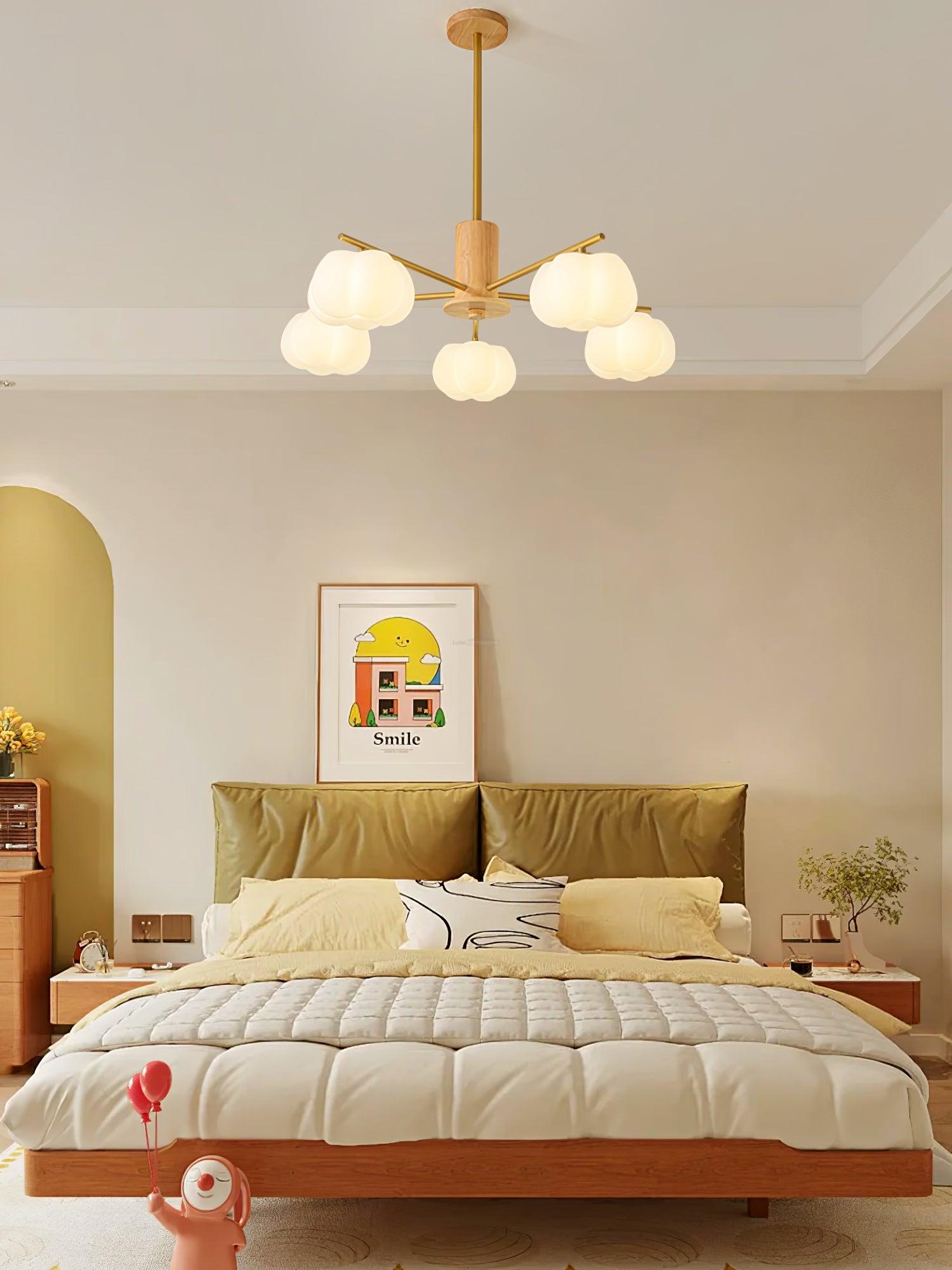 Wooden Cotton Balls Chandelier with 5/8 lamps - Zahara-1-Luxehomezone