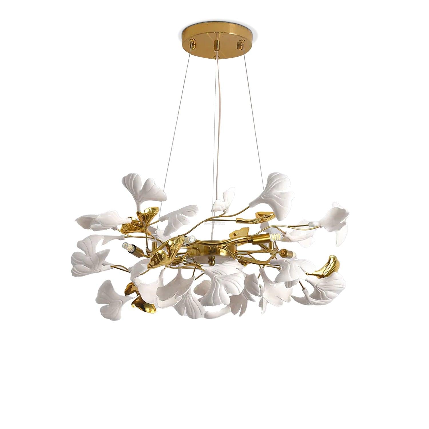 Gingko Chandelier Style P - Gingko, Gingko Chandelier, Gold & White-1-Luxehomezone