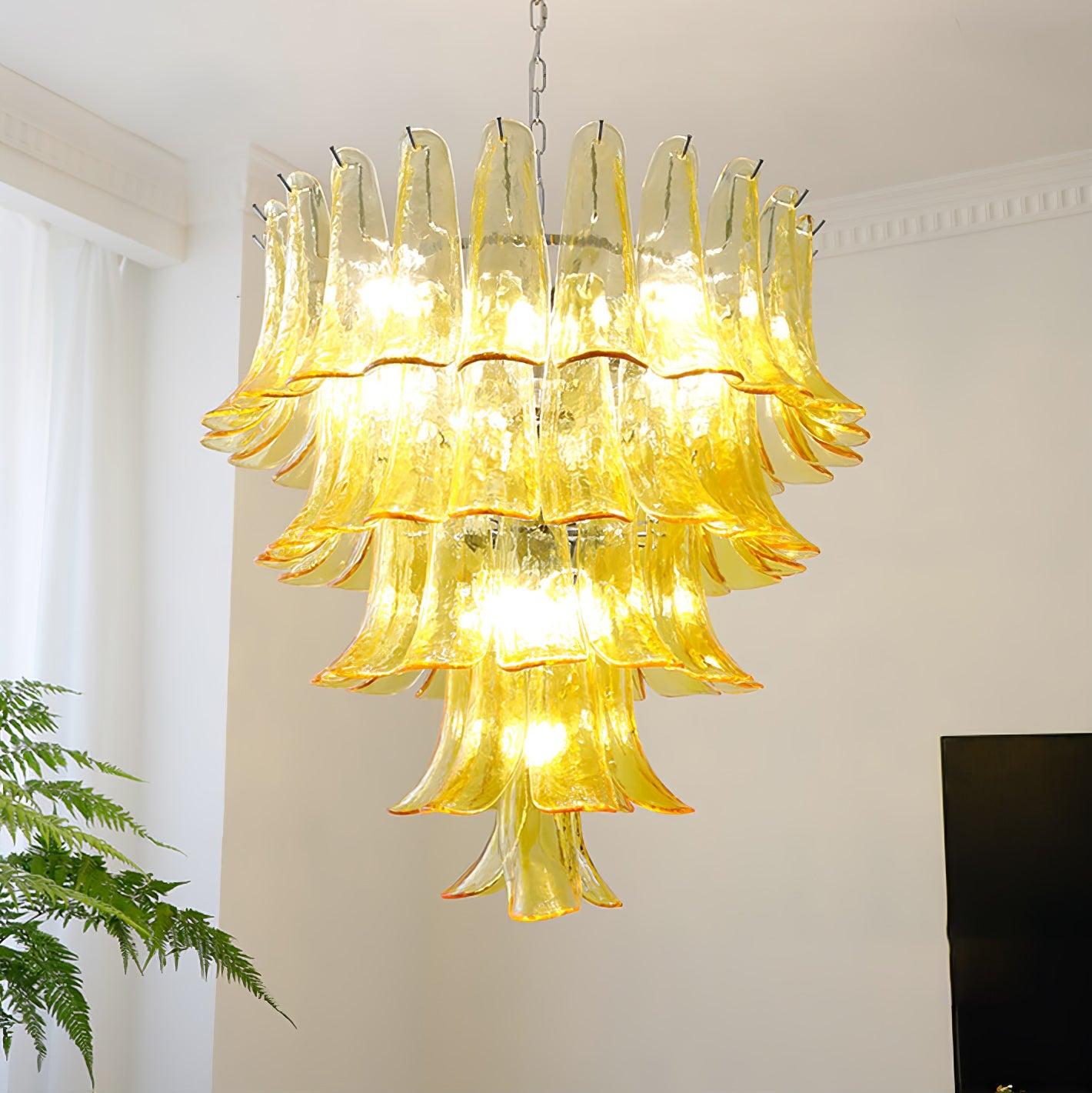 Glass Leaf Cascade Chandelier with 3/4 layer - Luxehomezone