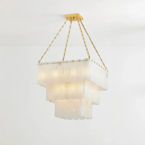Moissanite Alabaster Square 3-Tier Chandelier