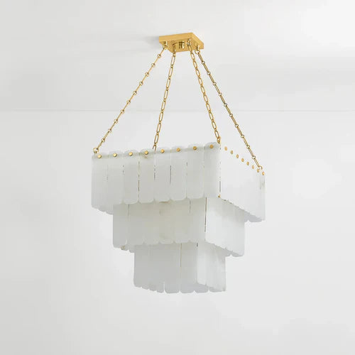 Moissanite Alabaster Square 3-Tier Chandelier