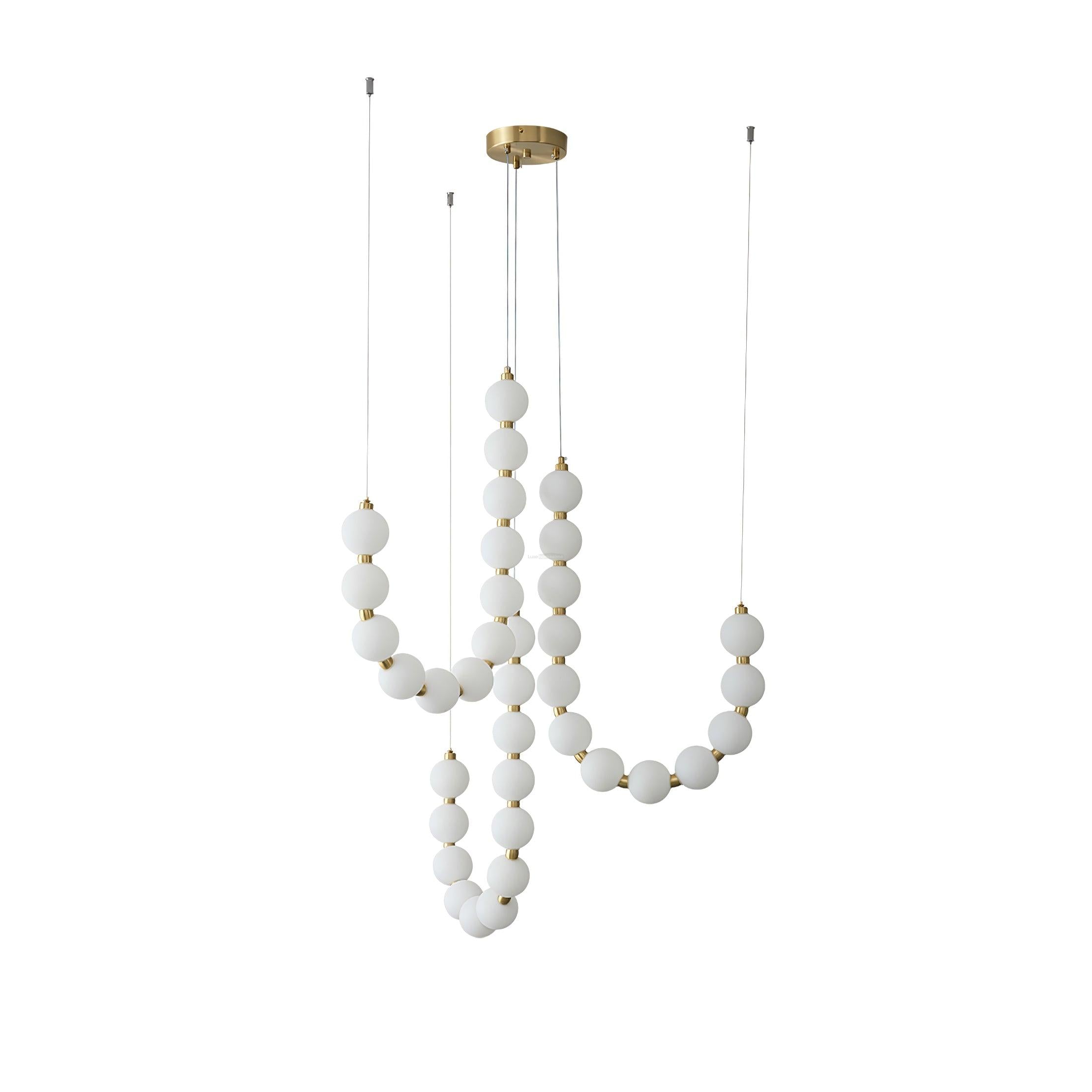 Acrylic Pearl Necklace Style Chandelier - Brass & White, Cluster-1-Luxehomezone