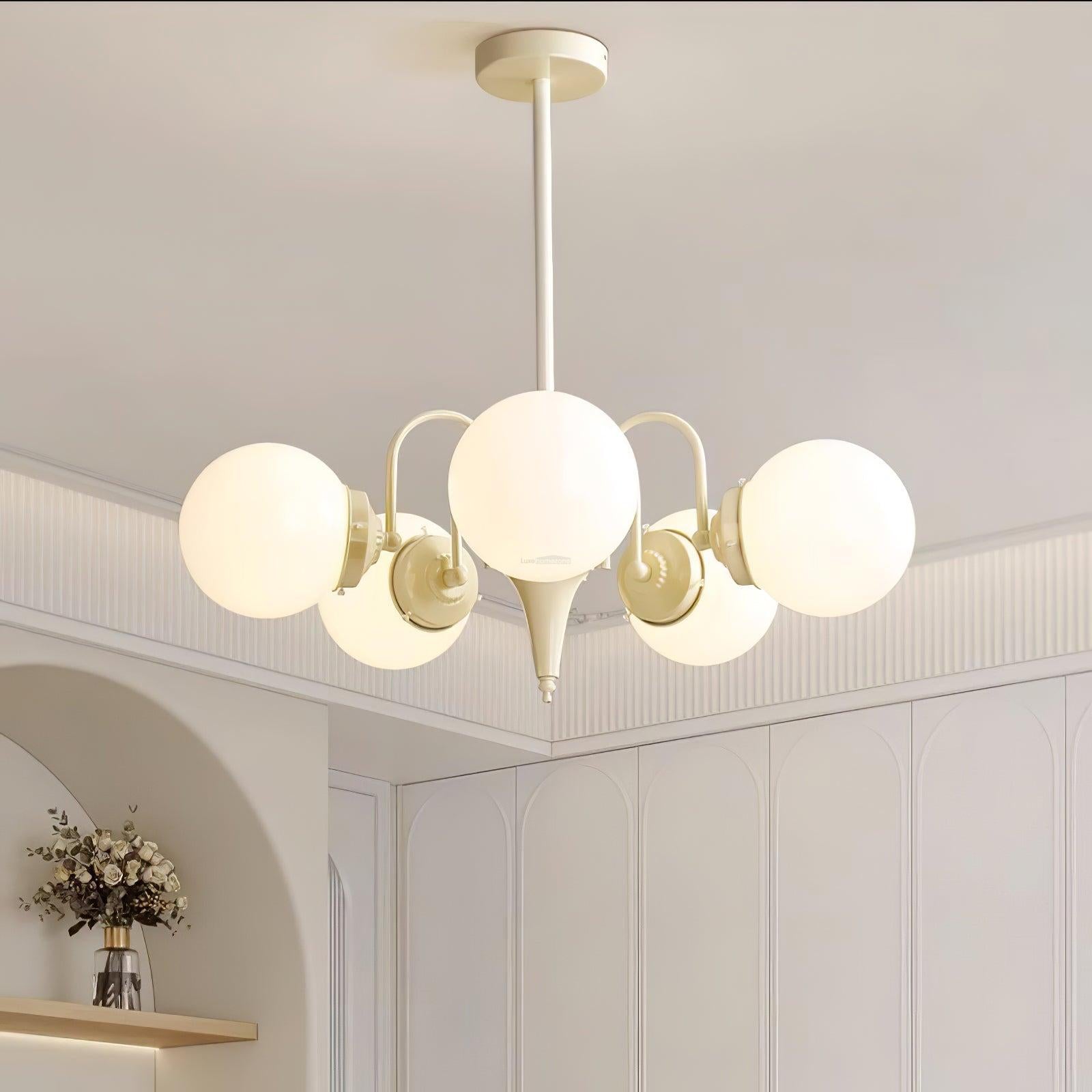 Cream Glass Ball Chandelier ∅ 19.7″ - Bend-1-Luxehomezone