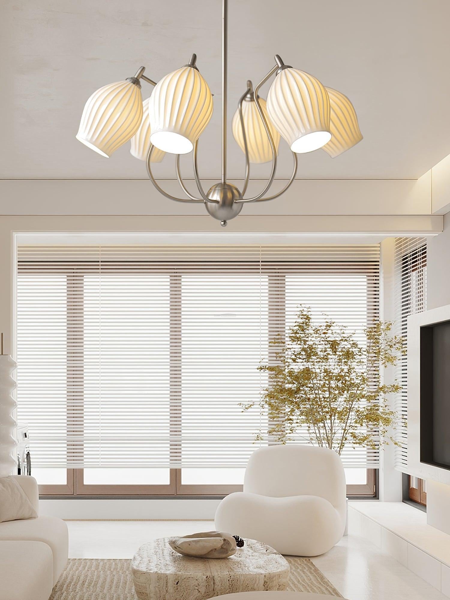 Ceramic Ribbed Chandelier with 4/6/8 heads - Flower Ceramic-1-Luxehomezone