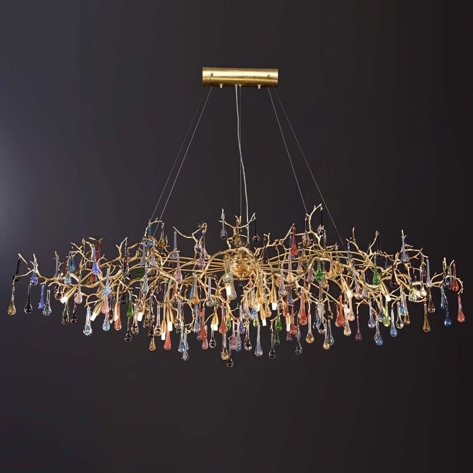 Colorful Teardrop Brass Branch Chandelier - Branch, Crystals-1-Luxehomezone