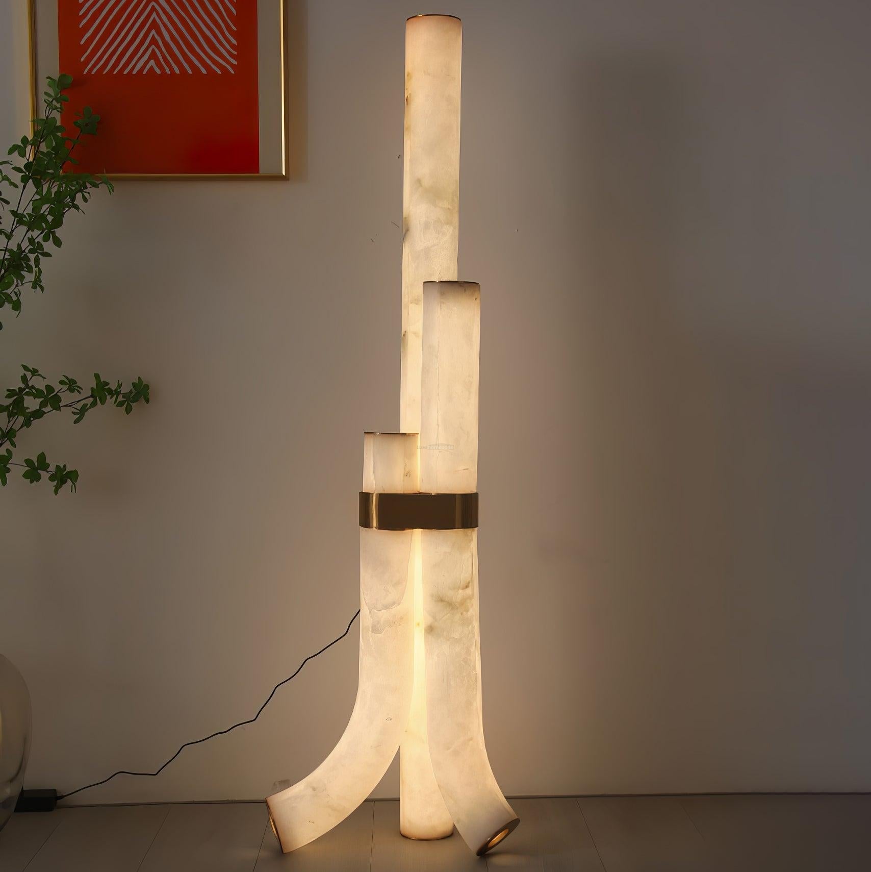 Piped Marble Floor Lamp  ∅ 17.7″ - Alabaster-1-Luxehomezone