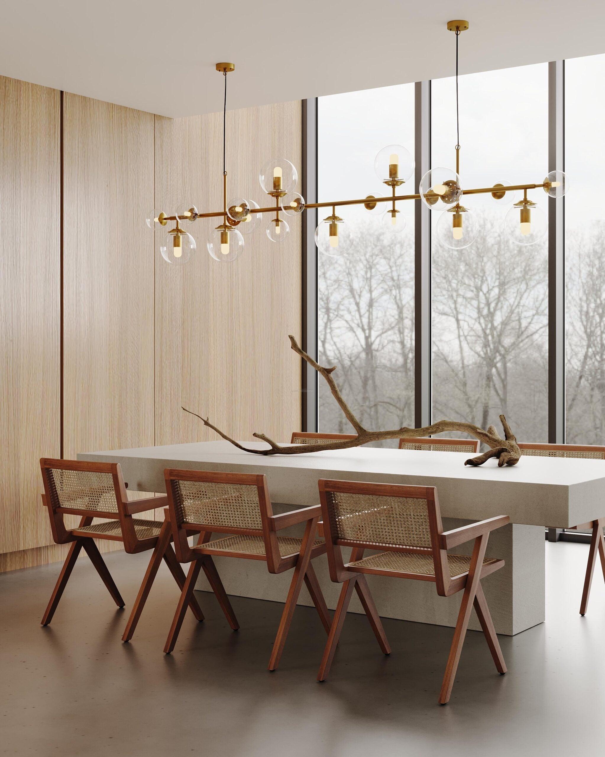 Brass Glass Globe Linear Chandelier - Hailey-1-Luxehomezone