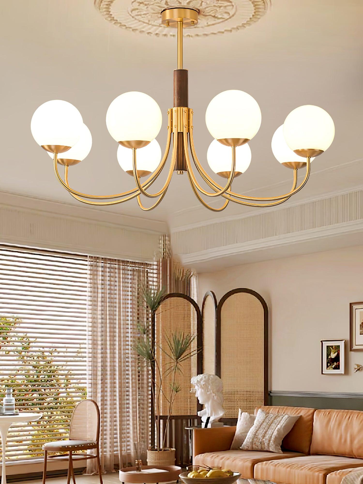 Midas Touch Walnut Sphere Chandelier with 3/6/8 heads - Luxehomezone