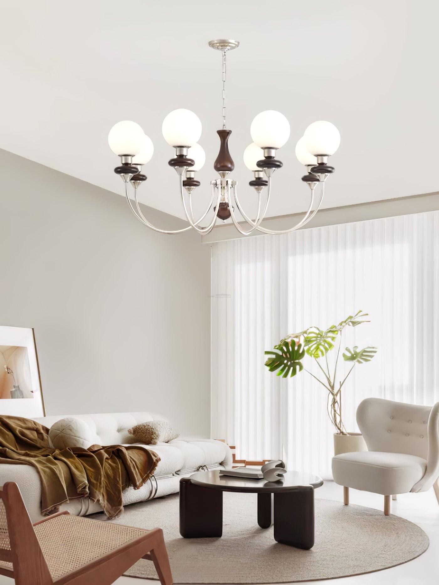 Walnut Brass Chandelier with 3/6/8 lamps - Bend, Marshmallow Chandelier-1-Luxehomezone