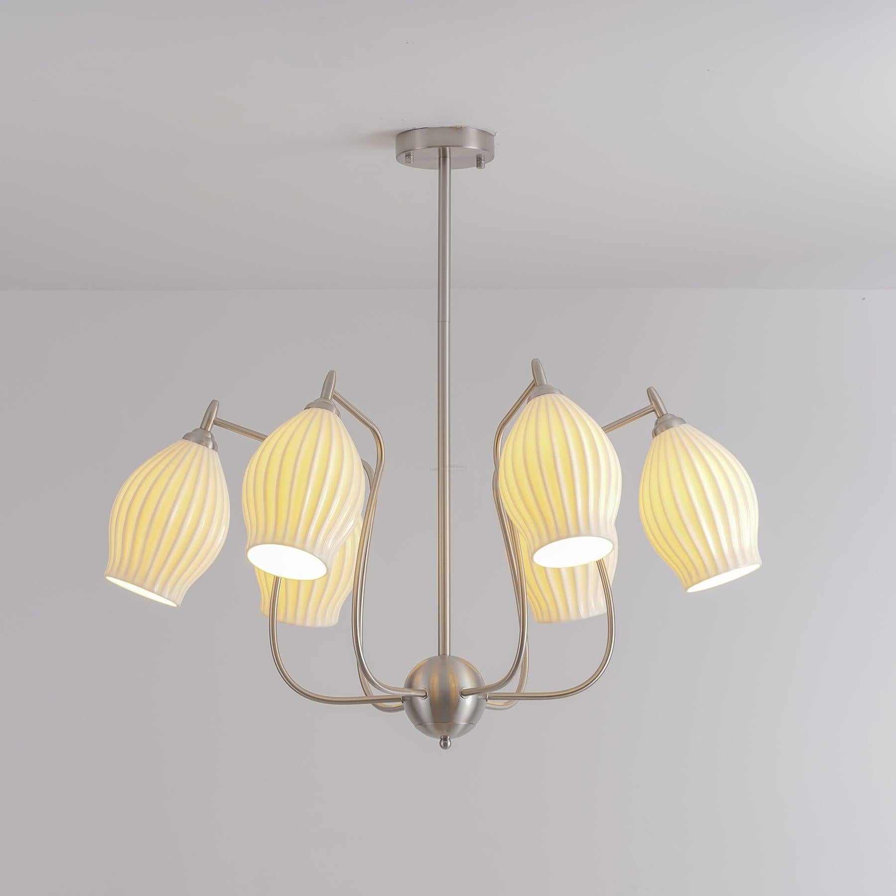 Ceramic Ribbed Chandelier with 4/6/8 heads - Flower Ceramic-1-Luxehomezone
