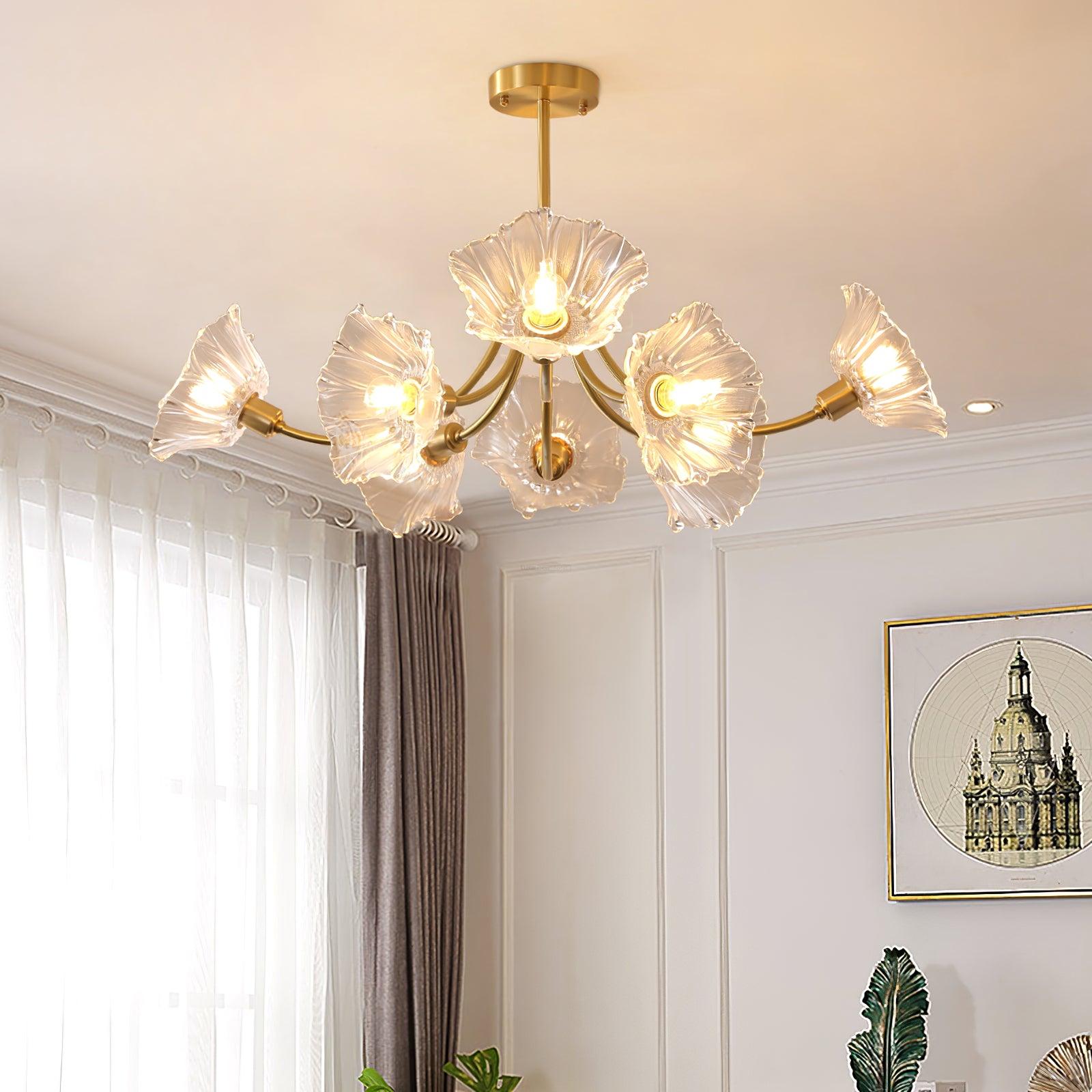 Kalin Flower Glass Chandelier with 3/5/8 heads - Luxehomezone