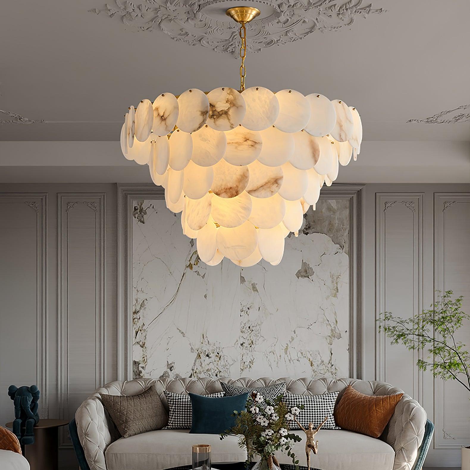 Alabaster Shell Brass Chandelier with 2/3/4/5/6 layer - Alabaster, Alabaster Chandelier-1-Luxehomezone