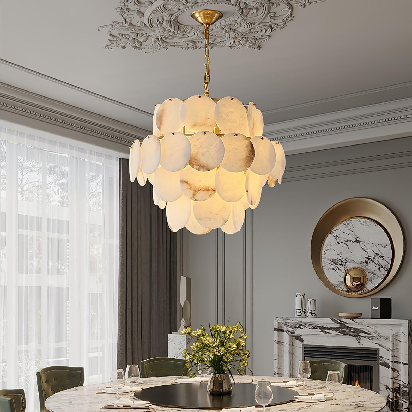 Alabaster Shell Brass Chandelier with 2/3/4/5/6 layer - Alabaster, Alabaster Chandelier-1-Luxehomezone