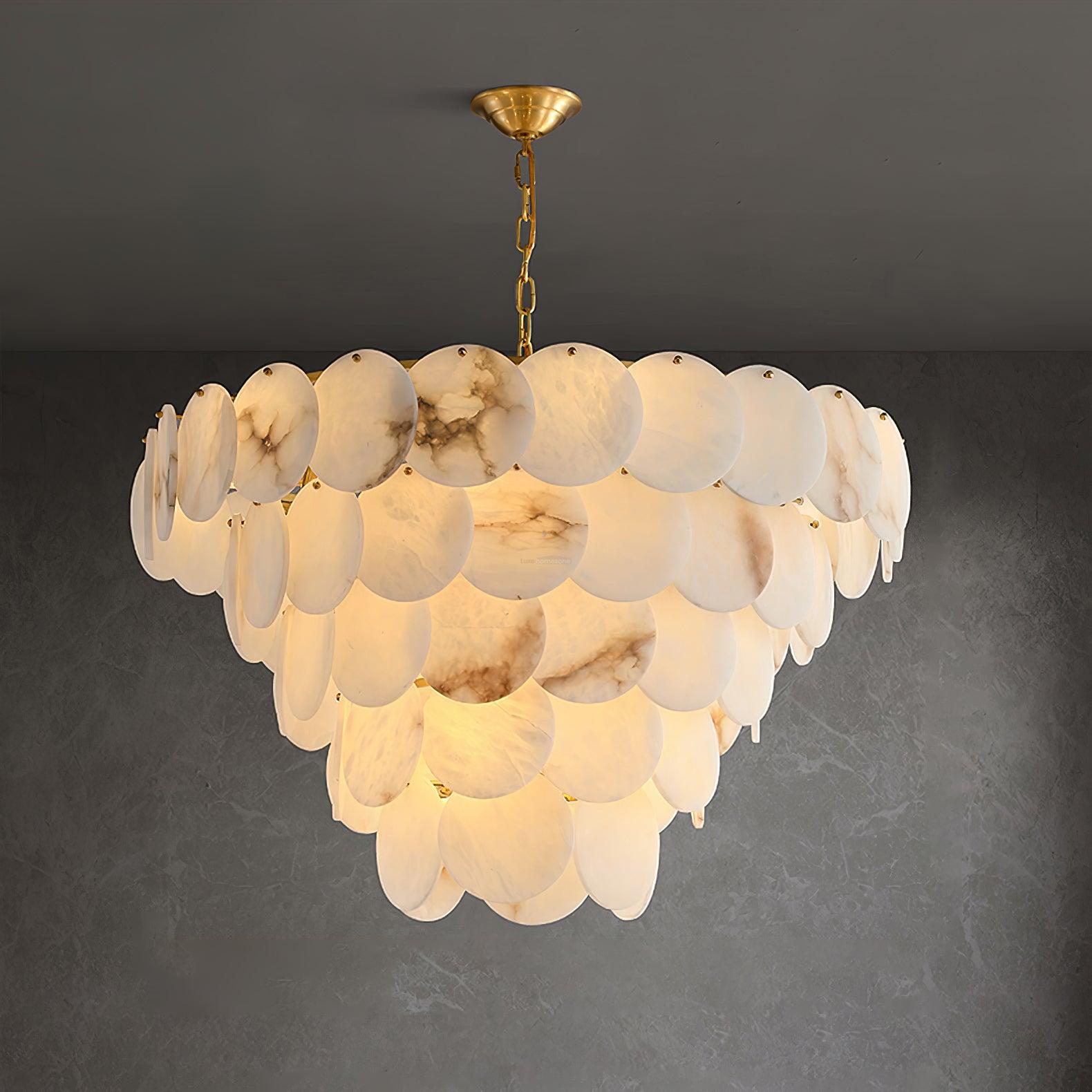 Alabaster Shell Brass Chandelier with 2/3/4/5/6 layer - Alabaster, Alabaster Chandelier-1-Luxehomezone