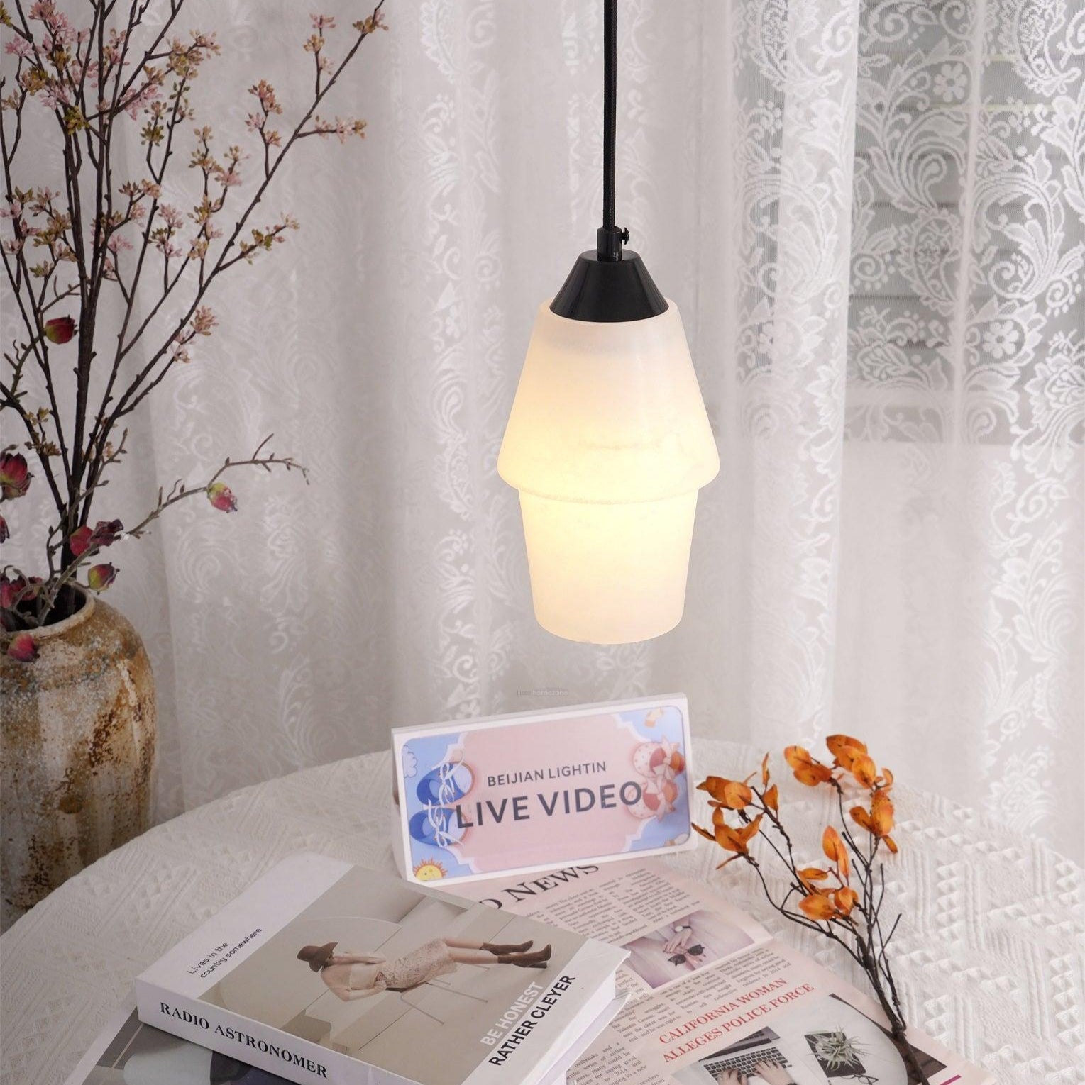 TEN MA DO Alabaster Pendant Light - Alabaster, Alabaster Pendant-1-Luxehomezone