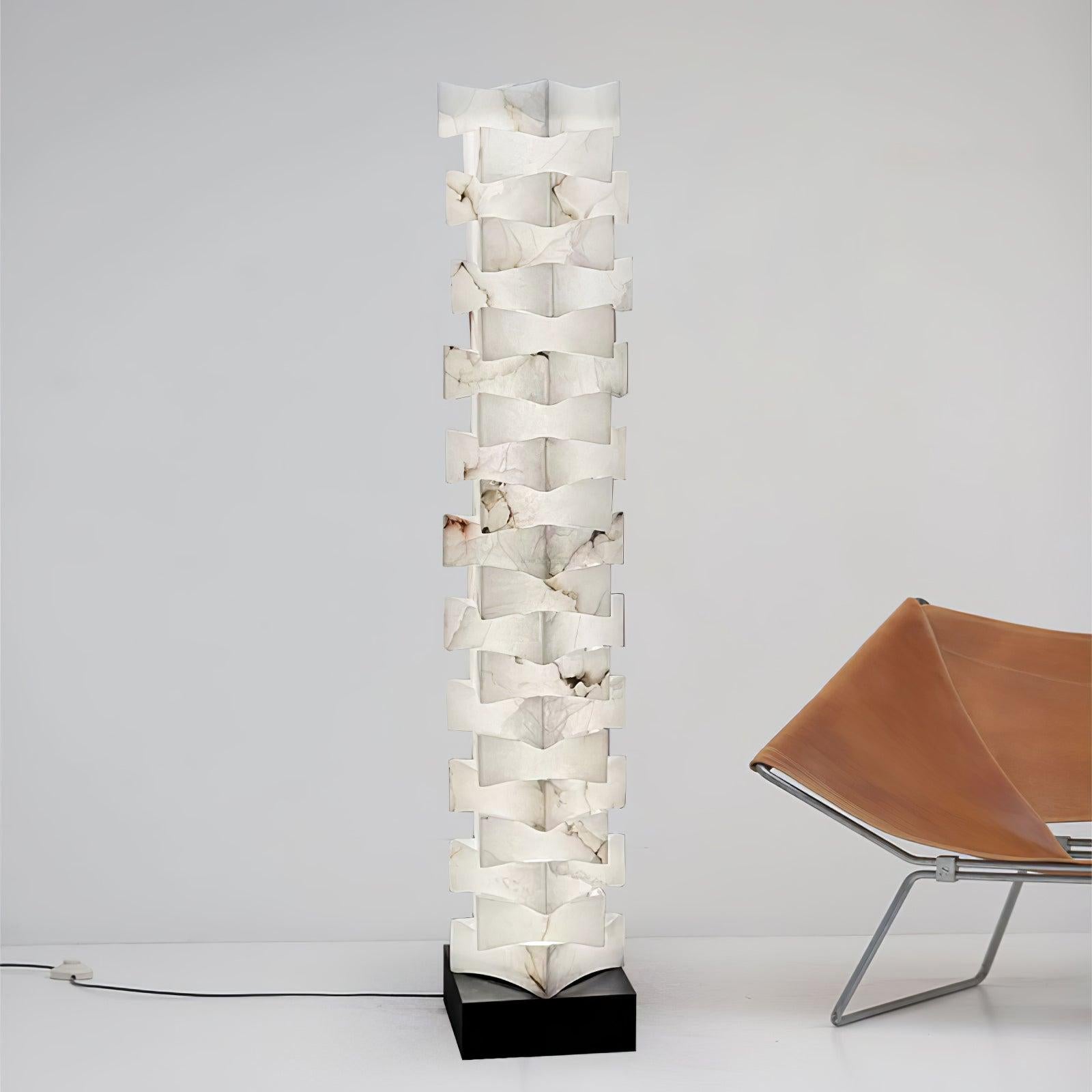 Stacked Alabaster Squares Floor Lamp - Alabaster-1-Luxehomezone