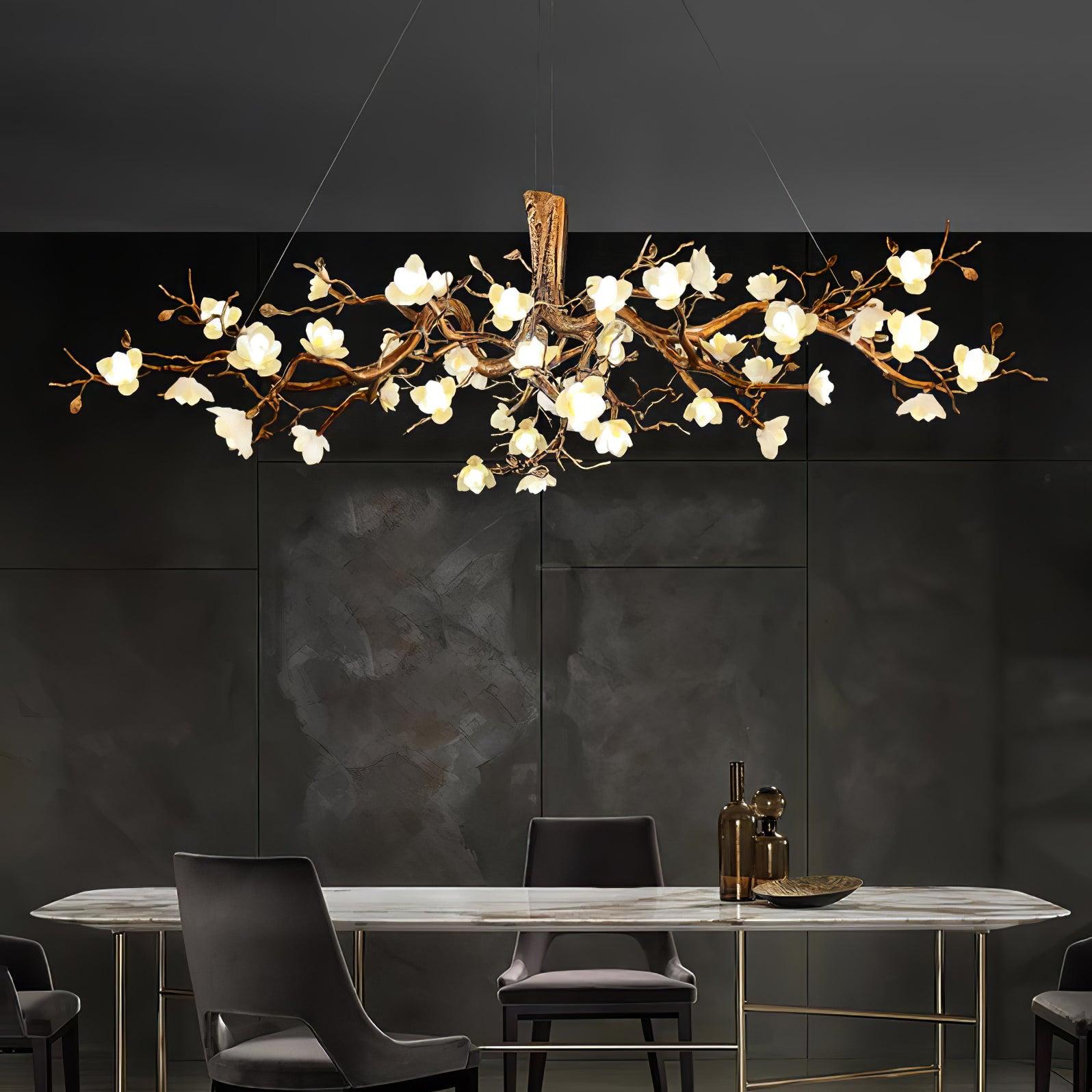 Flower Bloom Branch Type Brass Chandelier