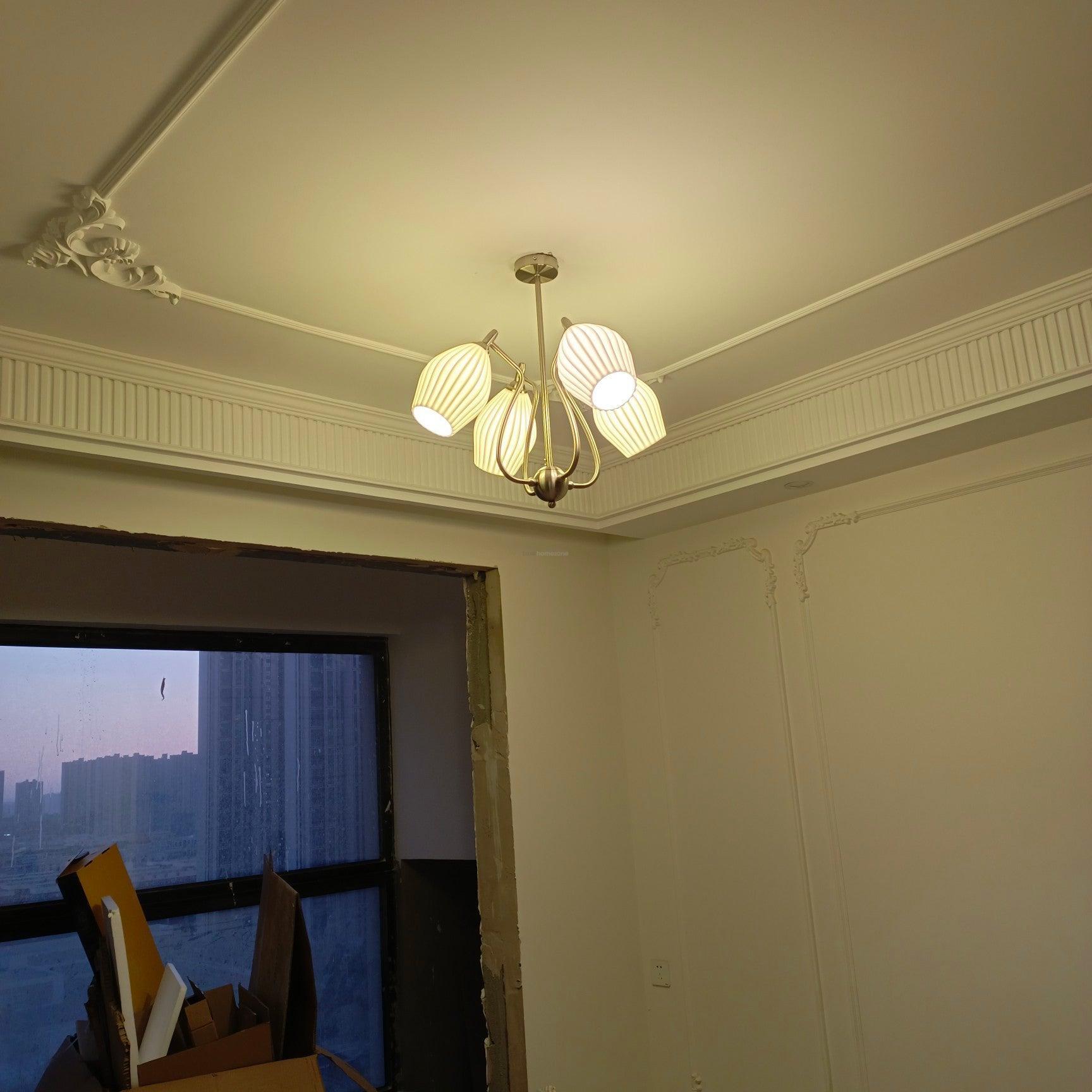 Ceramic Ribbed Chandelier with 4/6/8 heads - Flower Ceramic-1-Luxehomezone
