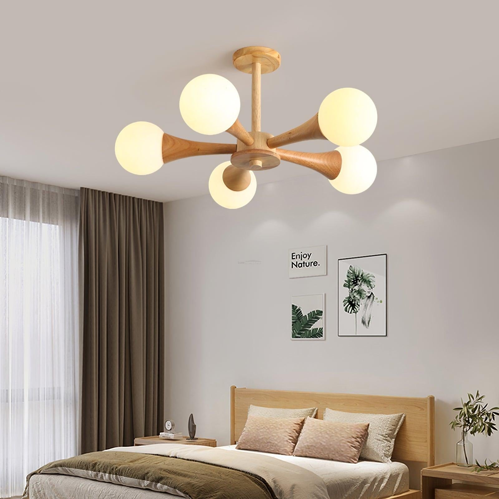 Wooden Nera Chandelier with 3/4/5 heads - Wood, Wood & White-1-Luxehomezone