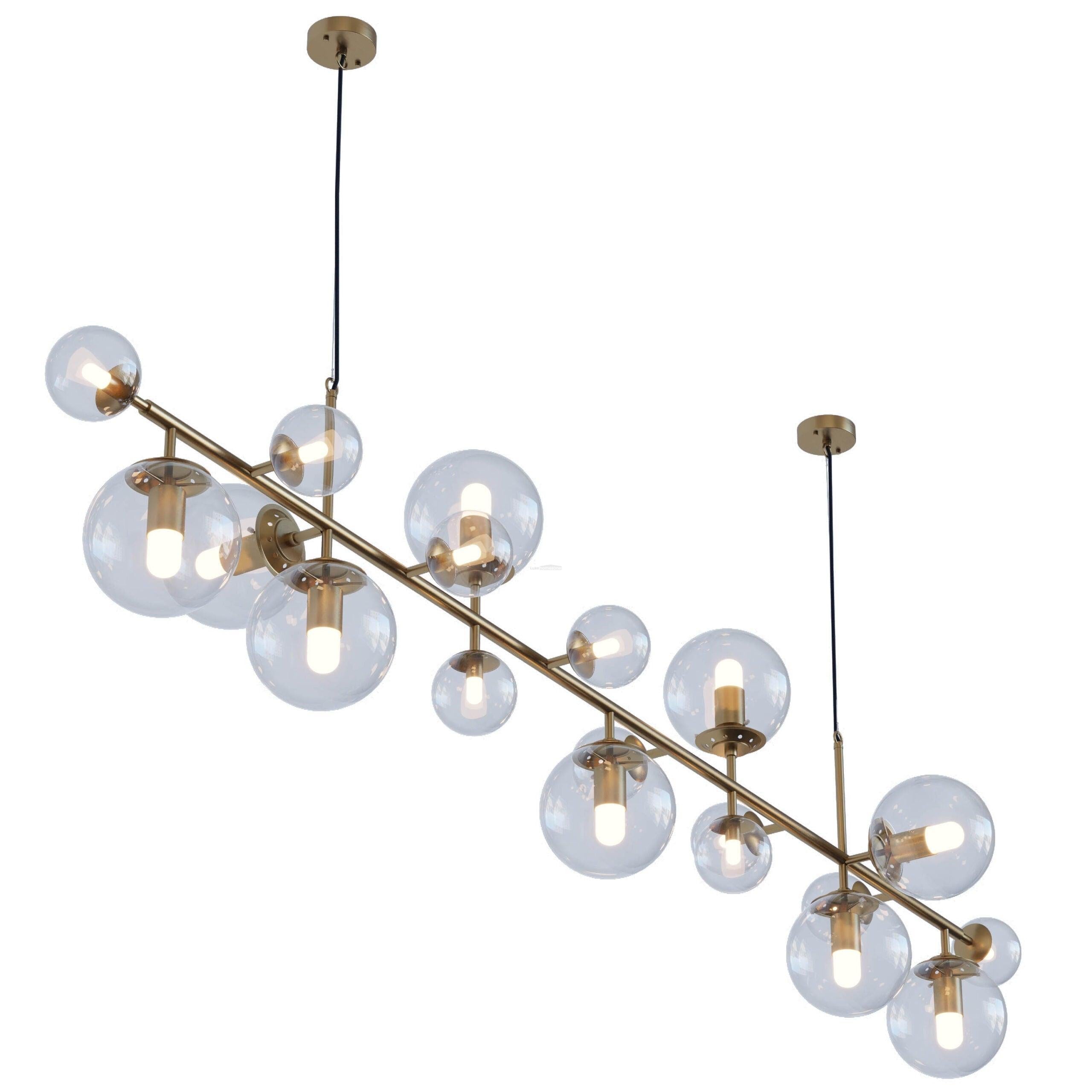 Brass Glass Globe Linear Chandelier - Hailey-1-Luxehomezone