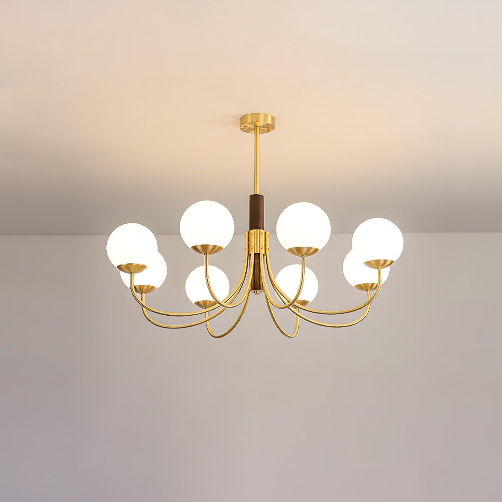 Midas Touch Walnut Sphere Chandelier with 3/6/8 heads - Luxehomezone