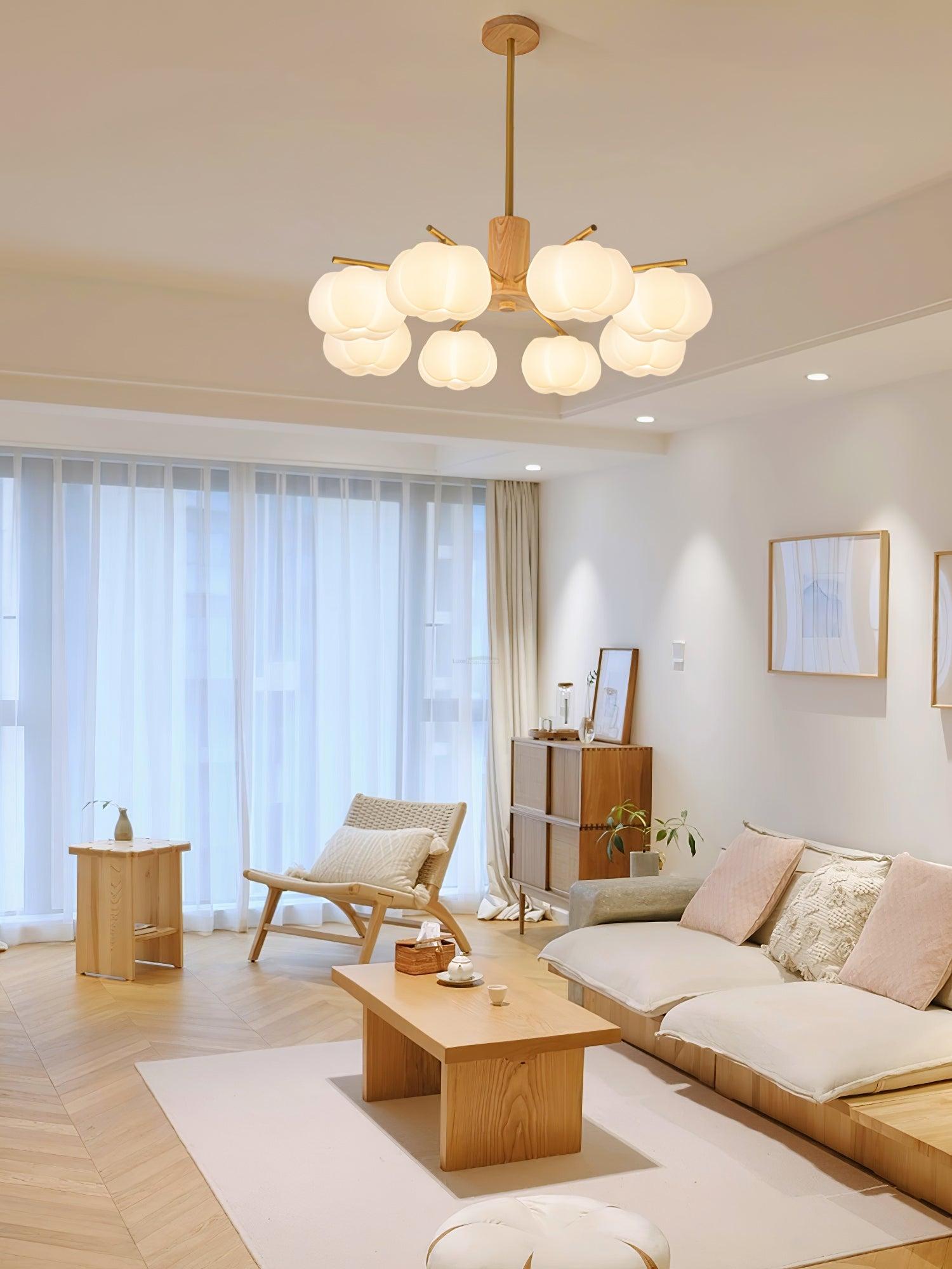 Wooden Cotton Balls Chandelier with 5/8 lamps - Zahara-1-Luxehomezone