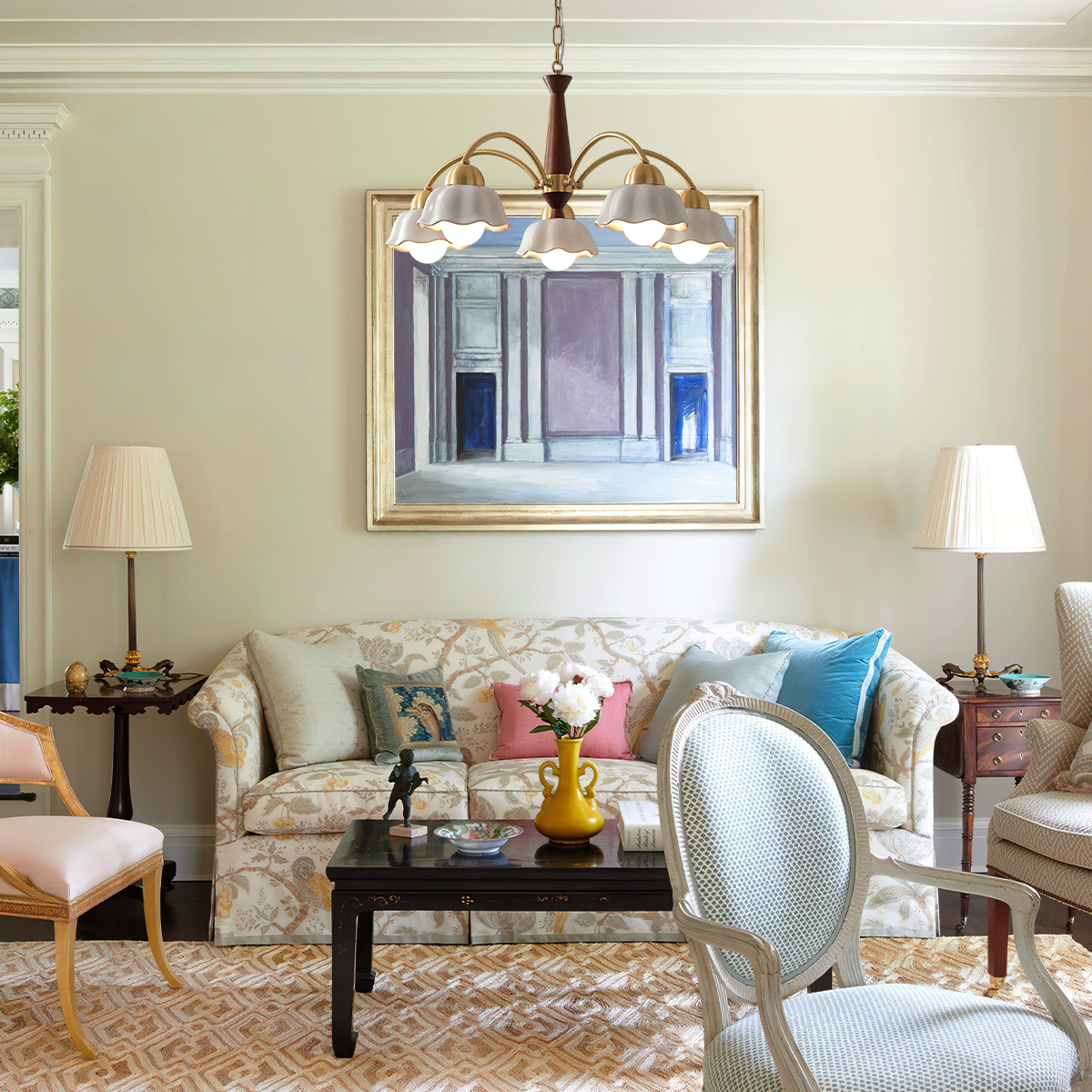 Swedish Modern Brass Chandelier with 3/5/6/8 heads - Flower Ceramic, Optimized-1-Luxehomezone