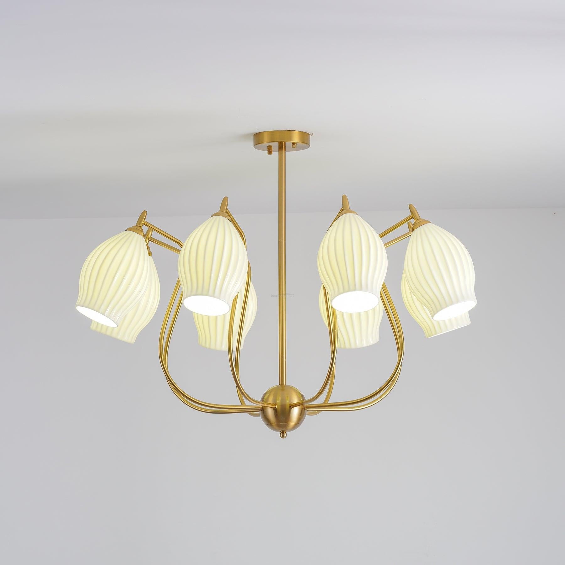 Ceramic Ribbed Chandelier with 4/6/8 heads - Flower Ceramic-1-Luxehomezone
