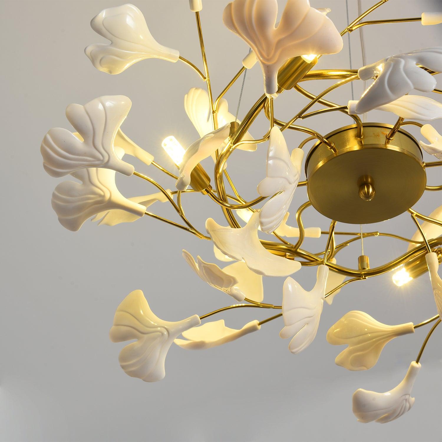 Gingko Chandelier Style P - Gingko, Gingko Chandelier, Gold & White-1-Luxehomezone