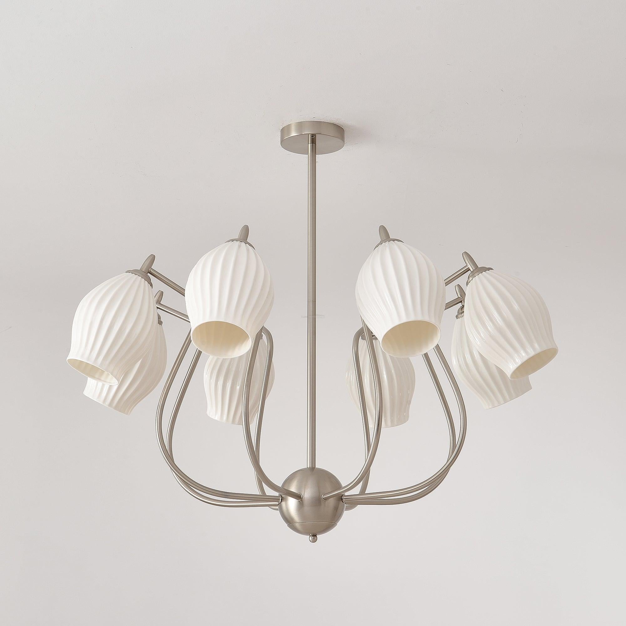 Ceramic Ribbed Chandelier with 4/6/8 heads - Flower Ceramic-1-Luxehomezone