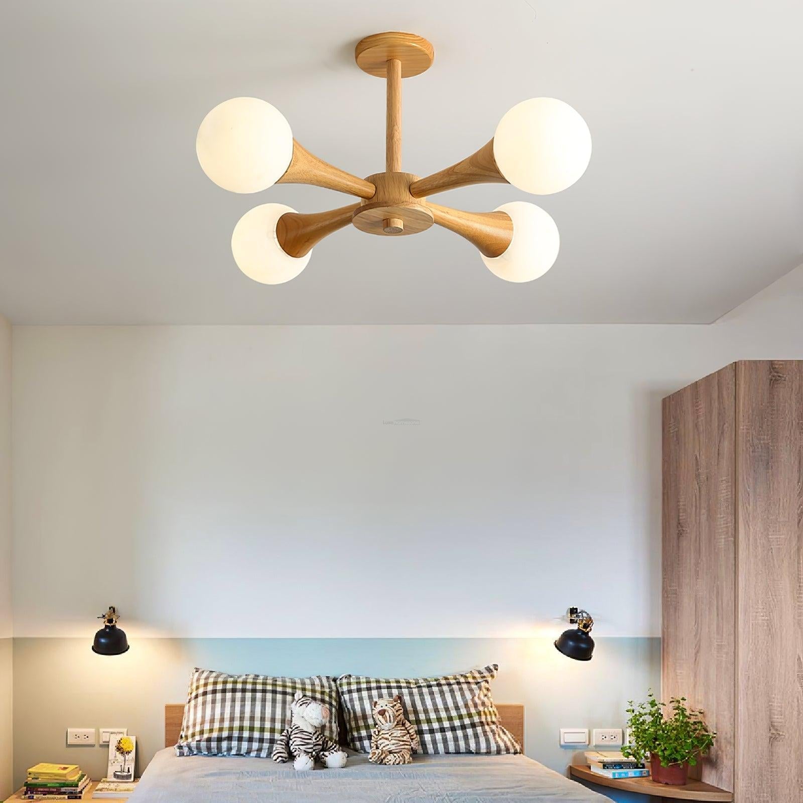 Wooden Nera Chandelier with 3/4/5 heads - Wood, Wood & White-1-Luxehomezone