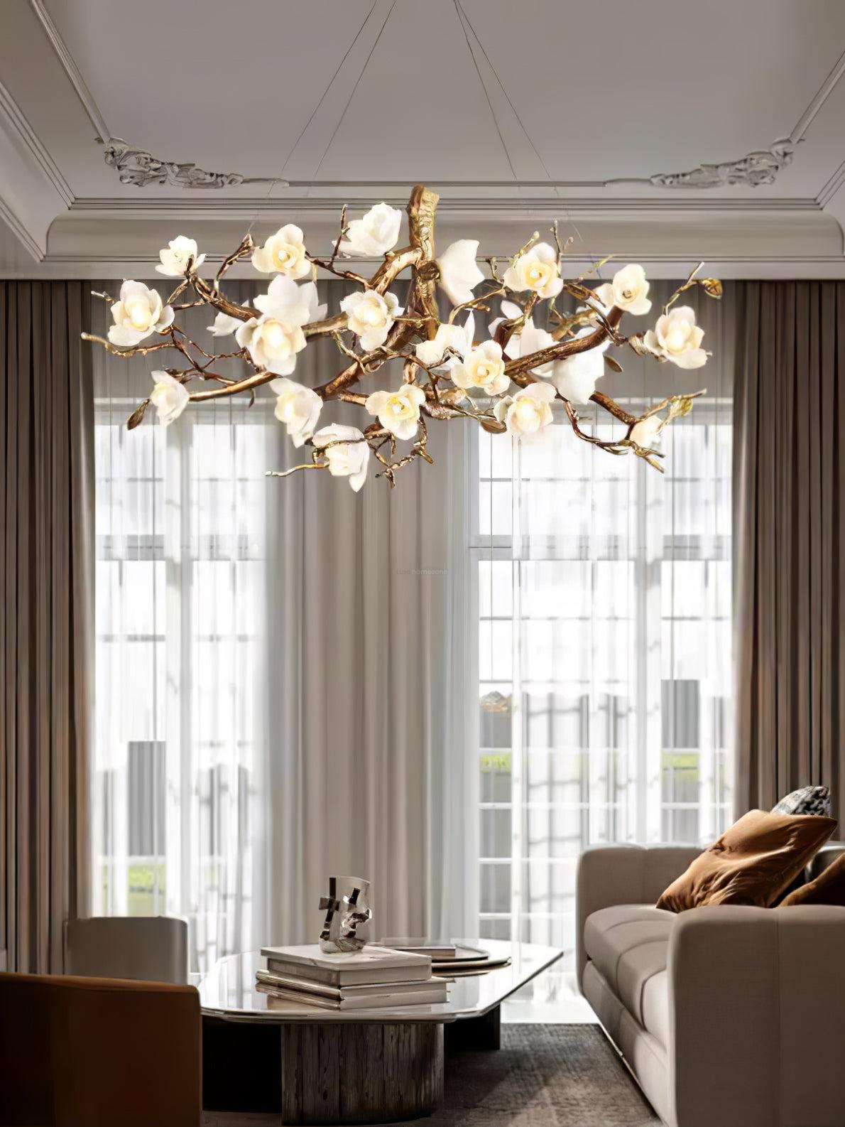 Flower Bloom Branch Type Brass Chandelier