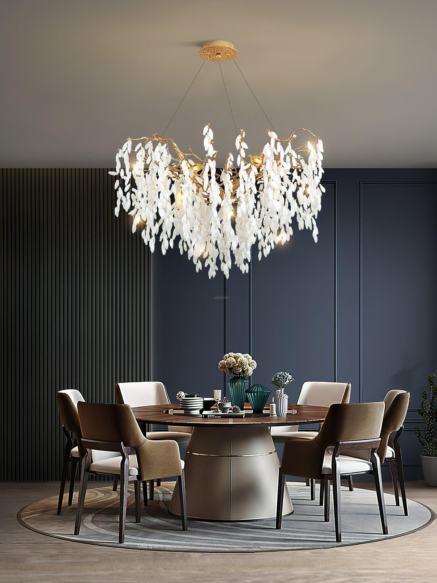 White Jade Branch Brass Round Chandelier