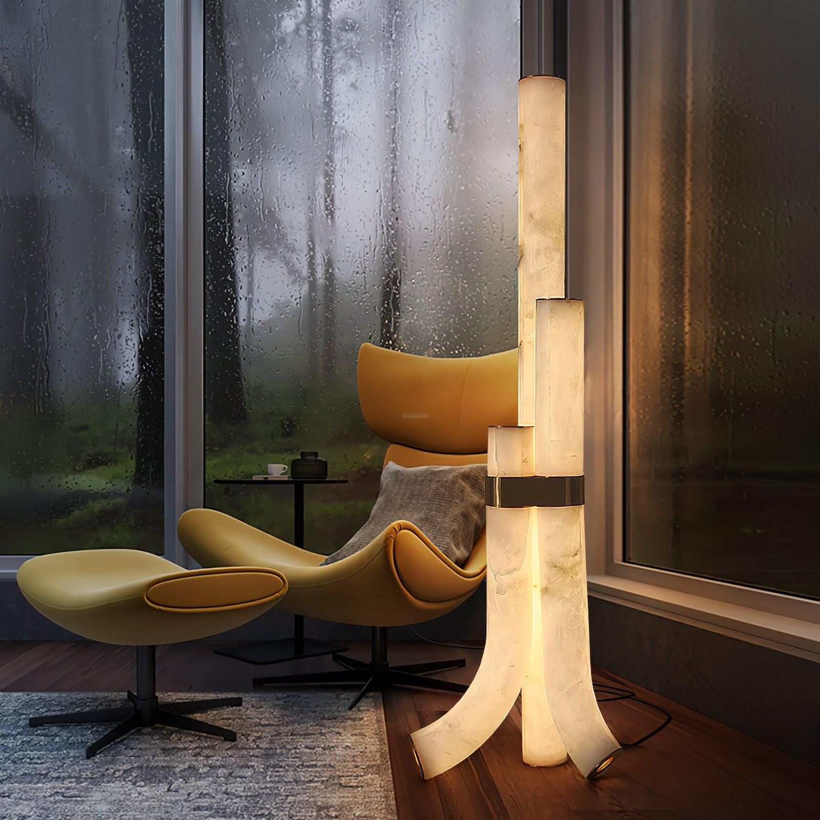 Piped Marble Floor Lamp  ∅ 17.7″ - Alabaster-1-Luxehomezone