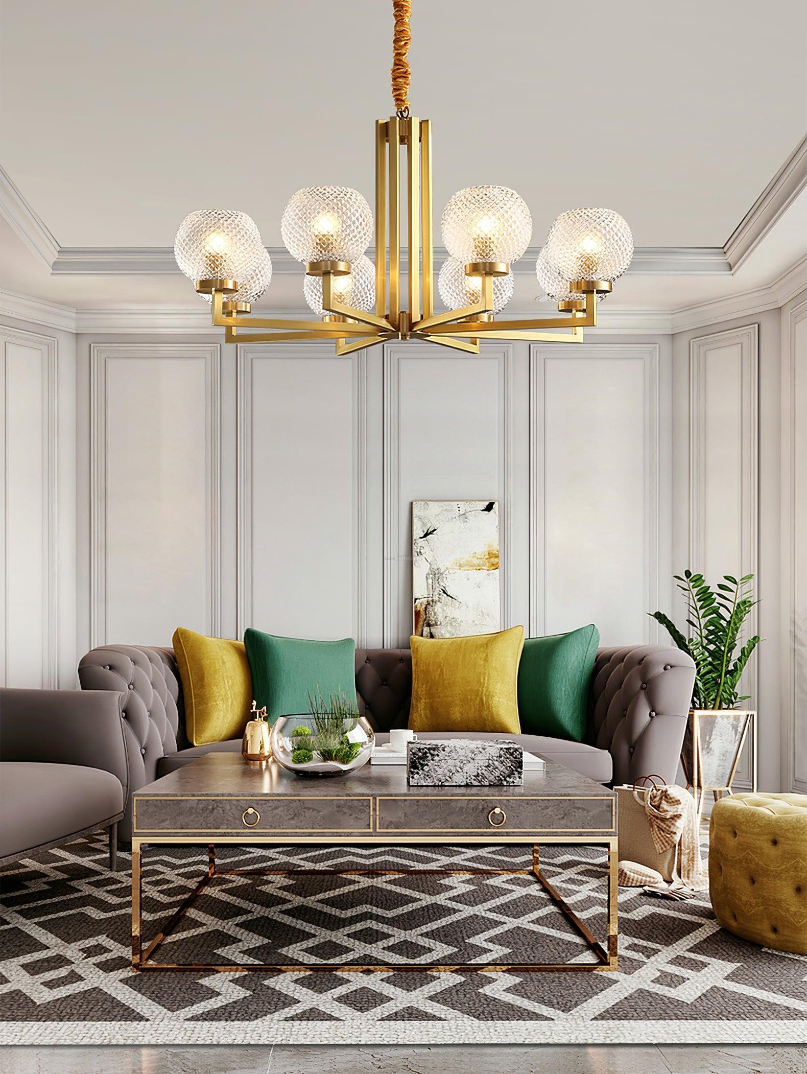 Ribbed Glass Brass Chandelier Φ 27.6″ - Cylinder-1-Luxehomezone