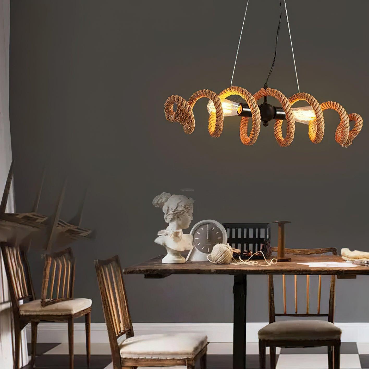 Hemp Rope Industrial Spiral Chandelier ∅ 31.5″ - Hemp Rope-1-Luxehomezone