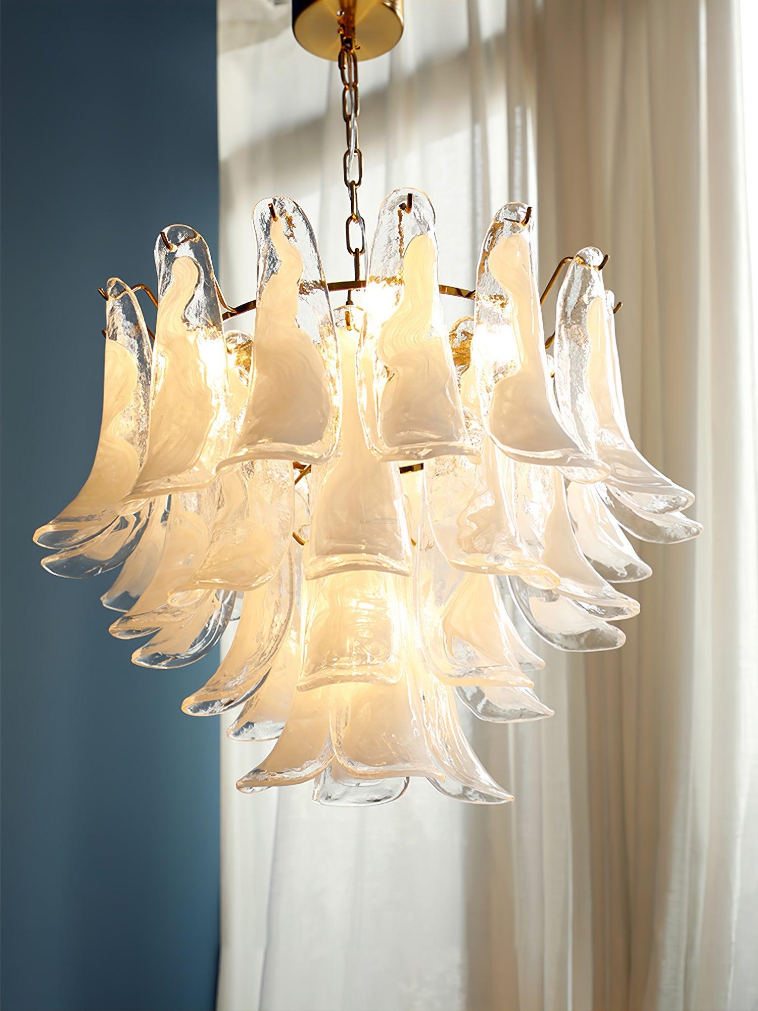 Glass Leaf Cascade Chandelier with 3/4 layer - Luxehomezone