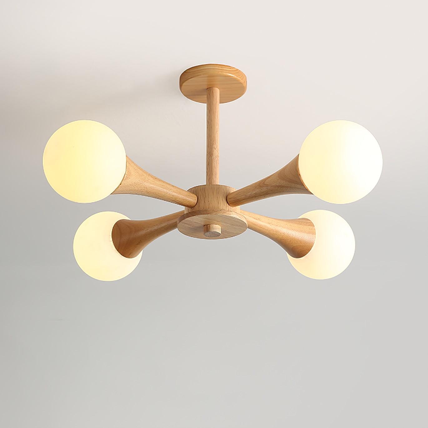 Wooden Nera Chandelier with 3/4/5 heads - Wood, Wood & White-1-Luxehomezone
