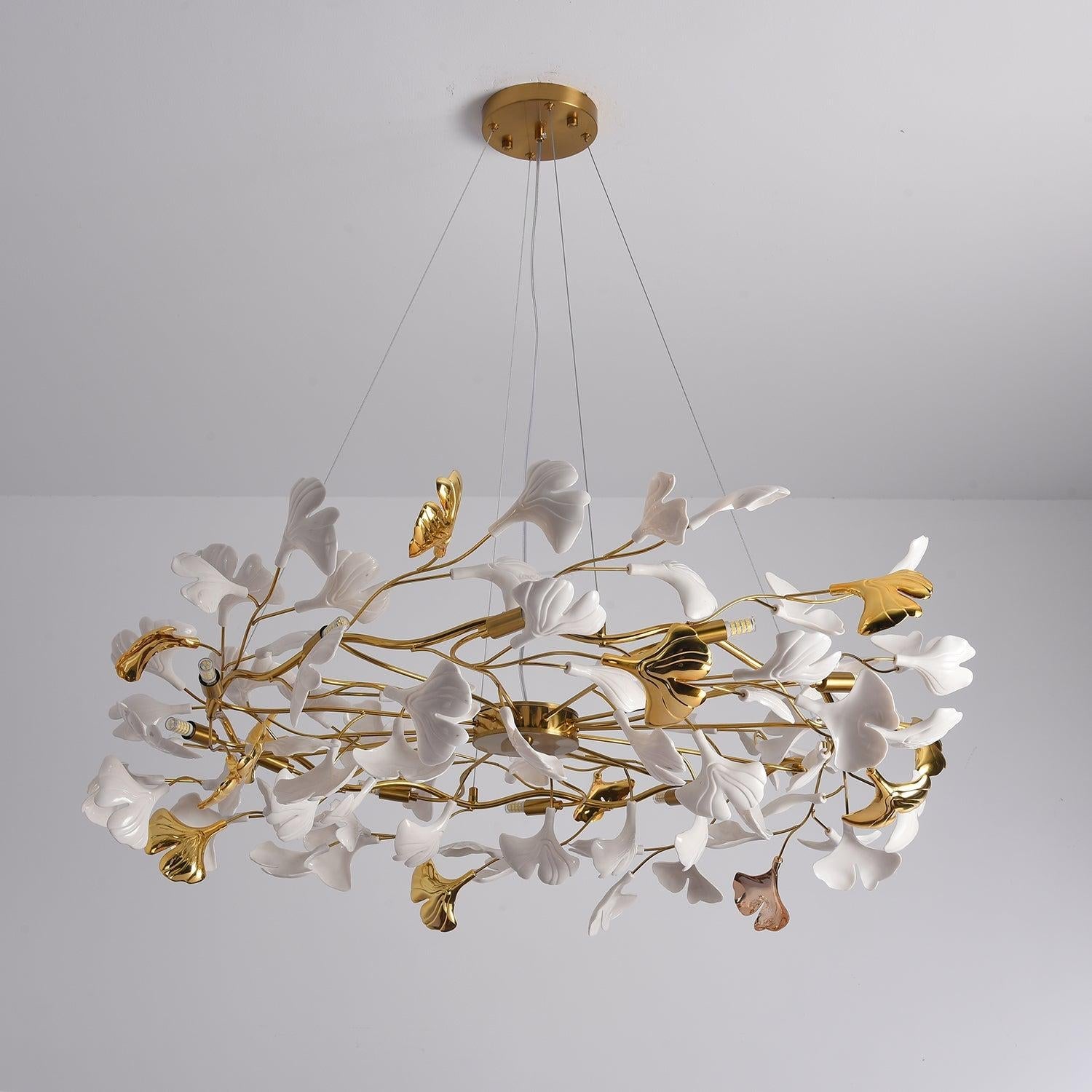 Gingko Chandelier Style P - Gingko, Gingko Chandelier, Gold & White-1-Luxehomezone