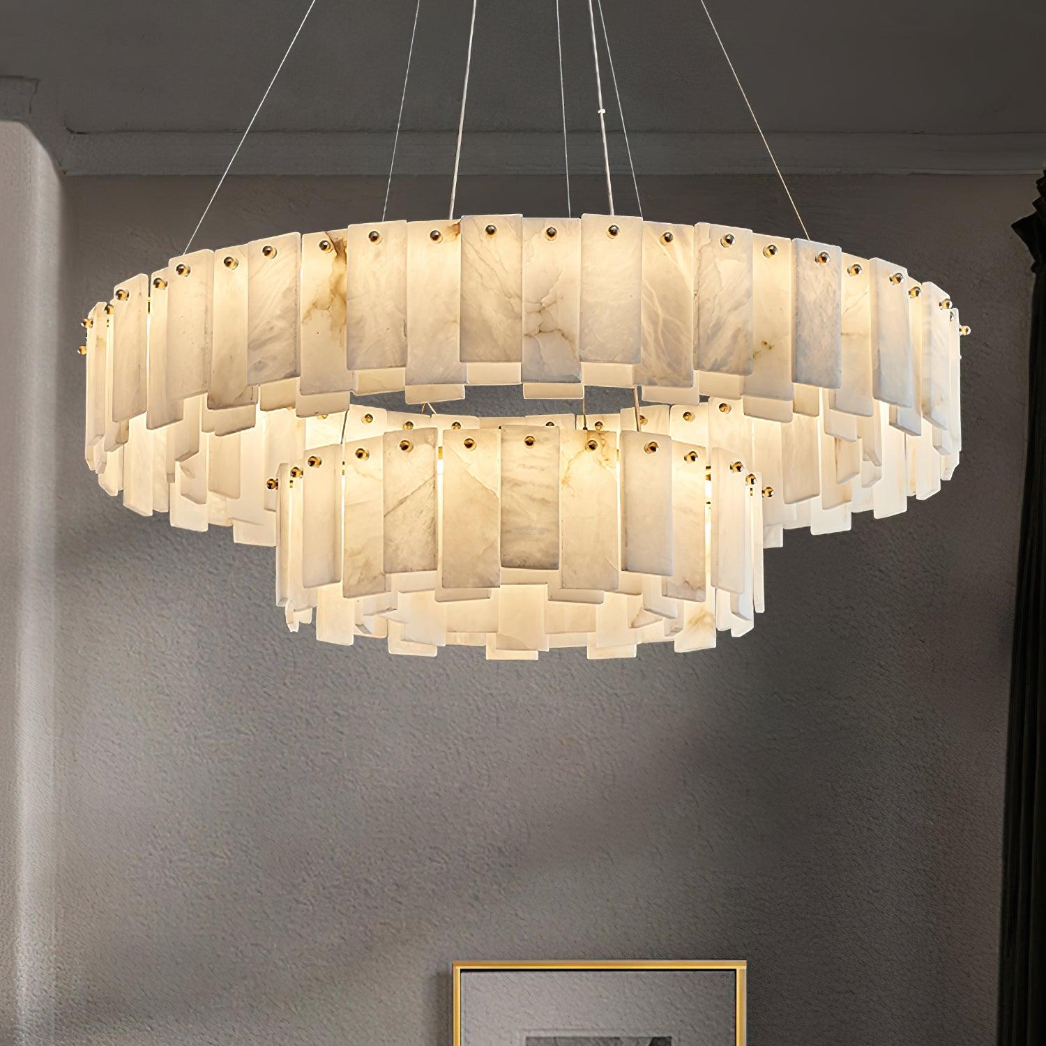 Celestial Alabaster Round/Square Chandelier - Alabaster, Alabaster Chandelier-1-Luxehomezone