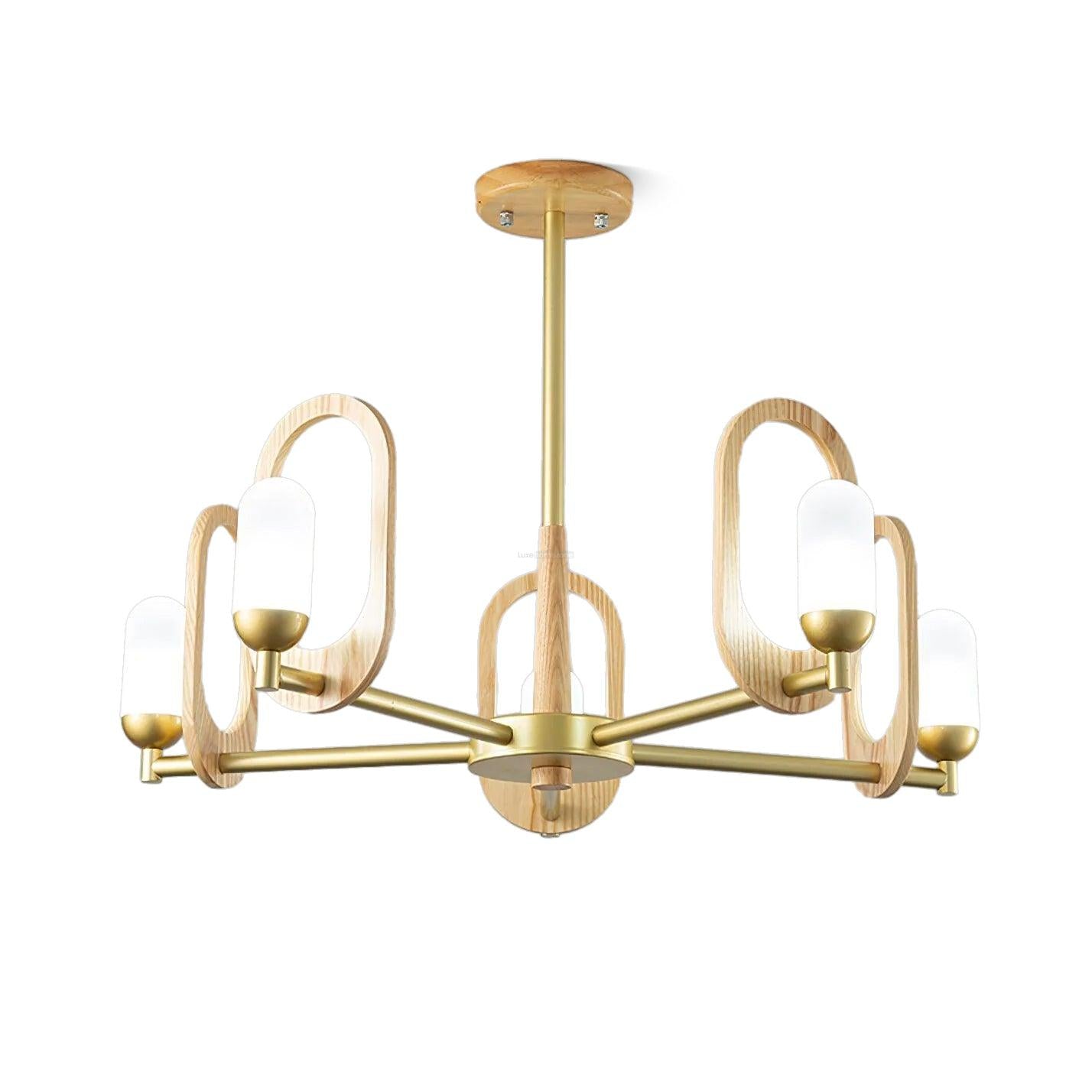 Wood Art Halo Chandelier with 3/5 heads - Wood, Wood Color & Gold-1-Luxehomezone