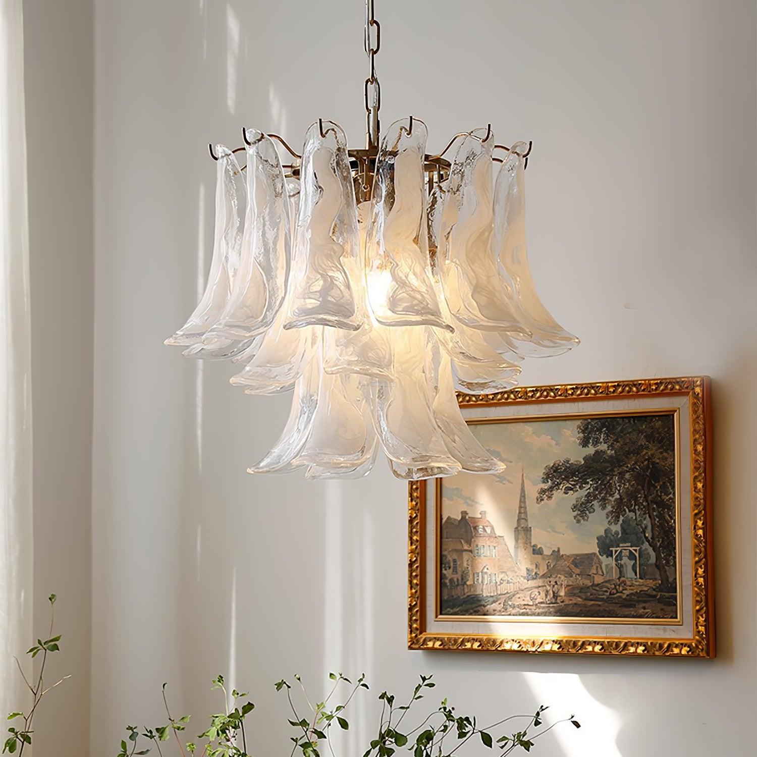 Glass Leaf Cascade Chandelier with 3/4 layer - Luxehomezone
