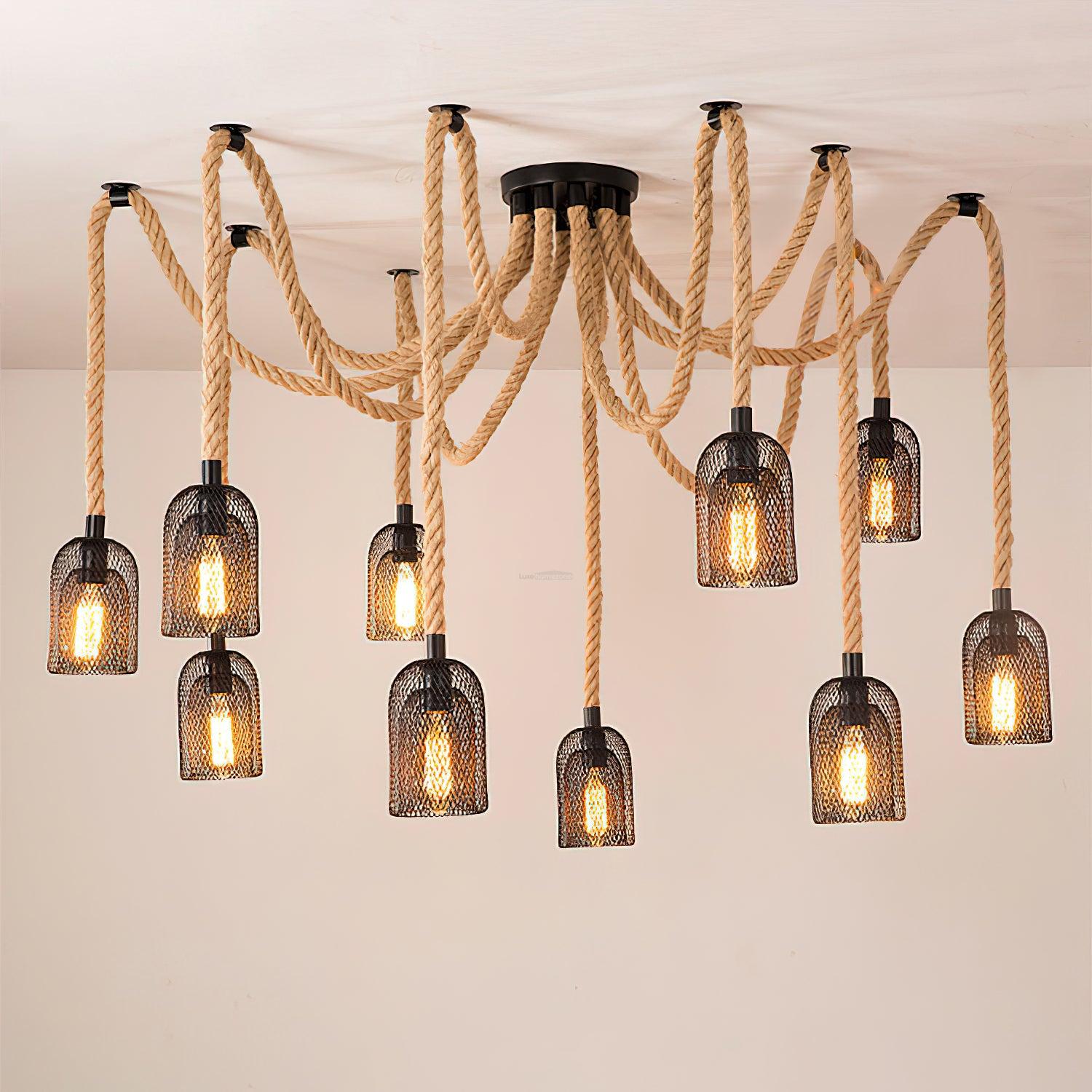 Hemp Rope Scattered Flower Chandelier ∅ 59.1″ - Luxehomezone