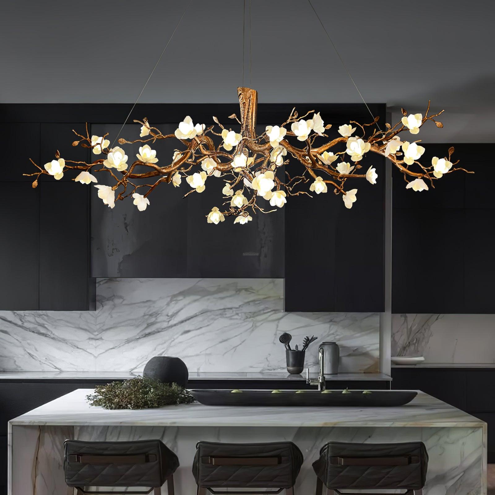 Flower Bloom Branch Type Brass Chandelier