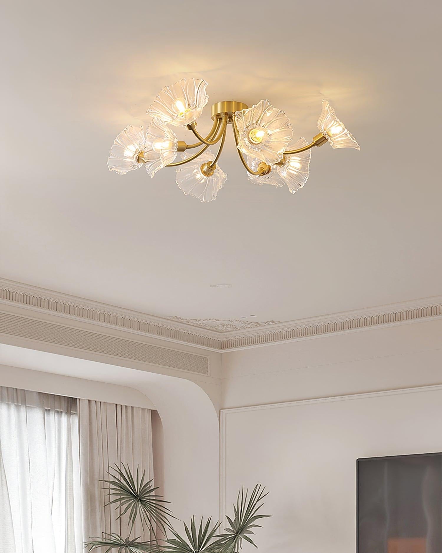 Kalin Flower Glass Ceiling Lamp with 3/5/8 heads - Lotus Leaf, Semi Flush Mounts-1-Luxehomezone