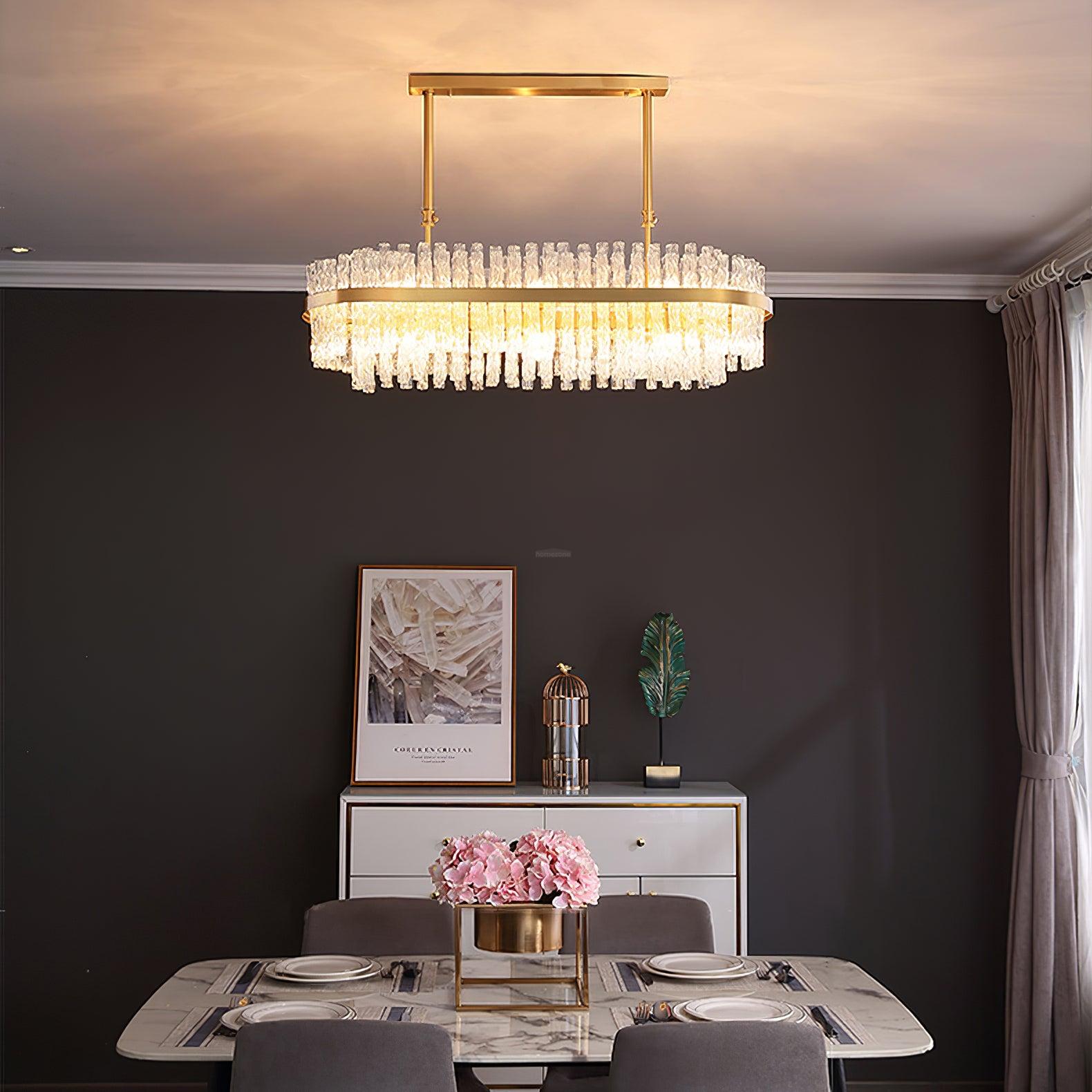 Gold & Clear Rod Round/Long canopy Chandelier - Luxehomezone