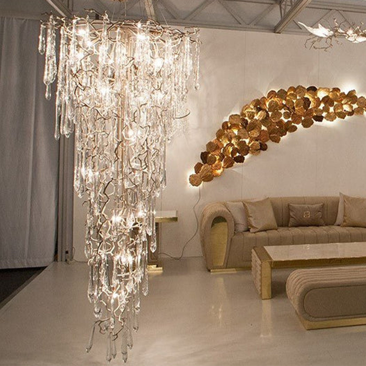 Round Foyer Droplet Staircase Chandelier - Helia-1-Luxehomezone