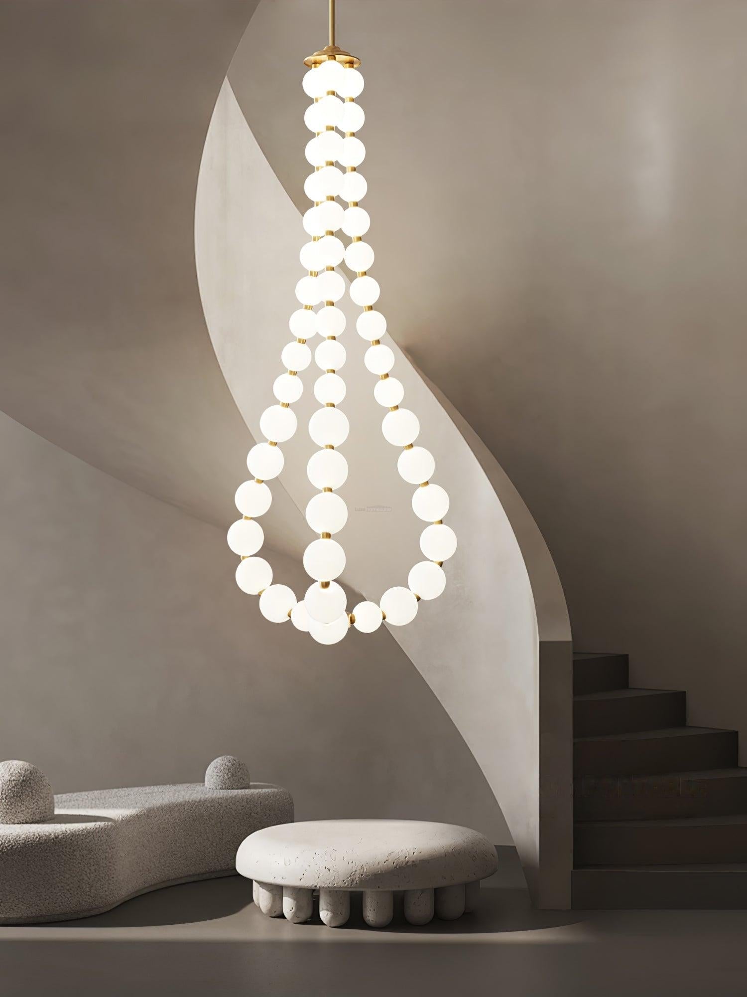 Acrylic Pearl Necklace Style Chandelier - Brass & White, Cluster-1-Luxehomezone