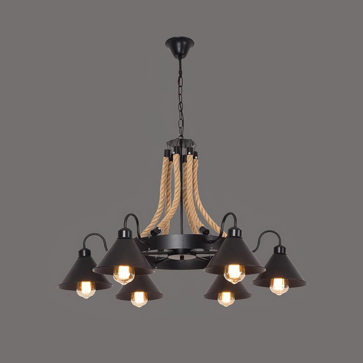 Hemp Rope Industrial Horn Chandelier with 6/8/12/16 heads - Hemp Rope-1-Luxehomezone